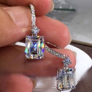 5 ⭐️RATED 925 Sterling Silver White Sapphire Drop Earrings